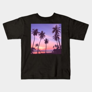 Palm Trees Ocean Sunset Silhouette Kids T-Shirt